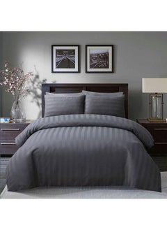 اشتري Satin Stripe 10-Piece King Comforter Set All Season Ultra Soft Fluffy Lightweight Microfiber Bedding Set Grey 240x260 cm في الامارات