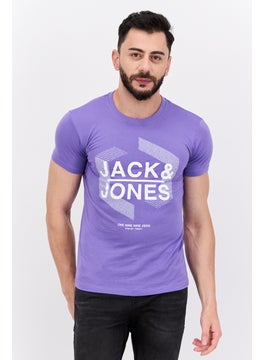 Buy Men Crew Neck Short Sleeve Graphic Printed T-Shirt, Purple in UAE