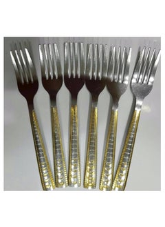 Buy Stainless Steel Forks Set of 6Pieces - Silver and gold Big size in Egypt