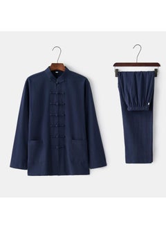 اشتري Mens Cotton Linen Tang Suit Long Sleeve Set Navy blue [suit]] في السعودية