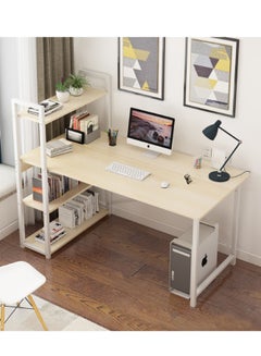 Buy Computer Desk with 4-Tiers Shelves Writing Desk Storage Shelves with Bookshelf for Home Office Workstatio Industrial Style in Saudi Arabia