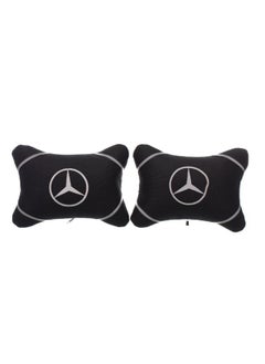 Buy Set Of 2 Fabric Comfortable Neck Pillow With Reflected Mercedes Car Logo - Black White in Egypt