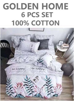 Buy 6-Piece Single Size Cotton Printed Combination Duvet Cover Set Includes 1xFitted Bedsheet 120x200+30cm, 1xDuvet/Bed Cover 160x210 cm, 2xPillowcase 55x80cm, 2xCushion Case 45x70cm Multicolour in UAE