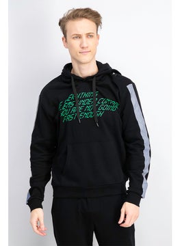 اشتري Men Sportswear Fit Hooded Long Sleeves Graphic Sweatshirt, Black في الامارات