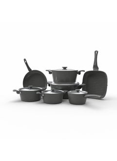 Buy Top Chef Granite Set Of 12 (Pot 16-22-26-30 - Grill 28 - Frying Pan 30 - Casserole 18) Gray in Egypt