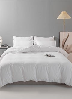 Buy Premium 6 Piece King Size Duvet Cover Satin Stripe Solid White. in UAE