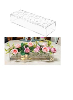 Buy 12 Holes Acrylic Long Rectangular Vase, Long Rectangle Vase for Flowers, Modern Clear Flower Vase Decorative for Home Decor Weddings (Clear) in UAE