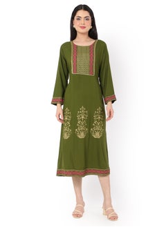 اشتري UNIQUE PRINTED CASUAL STYLE GREEN COLOUR ARABIC KAFTAN JALABIYA DRESS في السعودية