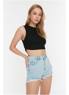 Buy Light Blue Ripped Denim Shorts in Egypt