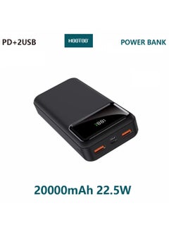 اشتري باور بنك بيبو بسعة 20000mAh وشاشة عرض نسبة الشحن بمفذين USB و منفذ تايب سي PD يدعم الشحن السريع بقوة 22.5 واط-باللون الاسود من هوتو في السعودية