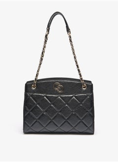 Buy Women's Quilted Tote Bag with Chain Accented Strap and Zip Closure in UAE