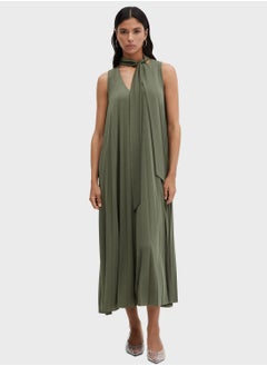 Buy V-Neck Pleated Dress in UAE