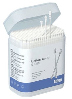 اشتري 200Pcs Baby Cotton Swabs, Ear Cleaners, Biodegradable Baby Cotton Buds Kids Safety Swabs, Made of Safe Cotton, Double-headed Design, Applicator Cleaning Sticks Wax Cleaner for Baby Ear Nose Clean في الامارات