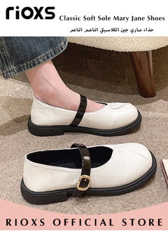 Buy Women's Fashion Casual Lightweight Mary Jane Loafers Classic Soft ELastic Sole Shoes Square Toe Comfortable Low Heel Flats in UAE