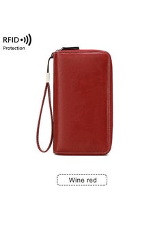 Buy RFID Anti-theft Swipe Ladies Wallet Long Waxed Leather Retro Wallet European And American Large Capacity Clutch Bag in Saudi Arabia