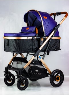 اشتري SENA Baby Stroller, luxury carriage with umbrella and leather cover from Lucid Baby Blue في مصر