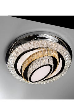 اشتري Round silver crystal chandelier, remote control with remote control, LED ceiling lighting in three different shades, suitable for living rooms, councils, salons في السعودية