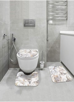 Buy Bathroom Set of 3, Bath Mats Set for Bathroom, Marble Texture No Silp Washable Cover Floor Rug Decorations for Kitchen Bathroom Bedroom in Saudi Arabia