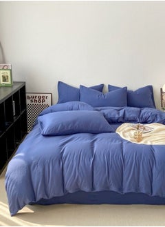 Buy Queen Size 6 Piece Bedding Set Without Filling, Washable Cotton Blue Color. in UAE