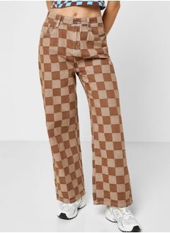 Buy Mid Waist Checkered Jeans in Saudi Arabia