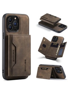Buy 2 in 1 Wallet Case Compatible with iPhone 14 Pro Back Cover with Magnetic Detachable Wallet Card Holder for iPhone 14 Pro Coffee in UAE