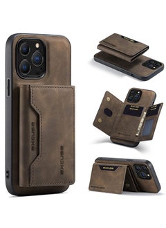 اشتري 2 in 1 Wallet Case Compatible with iPhone 14 Pro Back Cover with Magnetic Detachable Wallet Card Holder for iPhone 14 Pro Coffee في الامارات