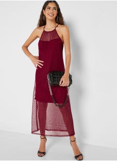 Buy Mesh Detail Halter Neck Dress in UAE