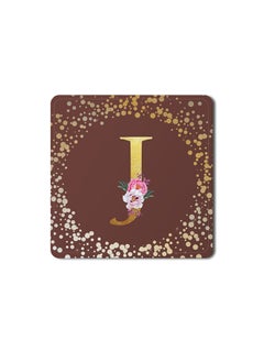 Buy Designer Leather Coasters Mat for Beverage Drinks- Custom Monogram Initial Letter Floral Pattern Alphabet - J (Brown) in UAE