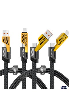 اشتري 2Pack 4 in 1 Fast Charging Cable, Transferring Data, 6.65 Ft, Braided Cable 65W, USB C USB A and IP, Multiple Charging Cable for Phone/Pad/More في الامارات