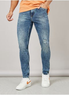 Buy Skinny Fit Light Wash Rip and Repair Jeans in Saudi Arabia