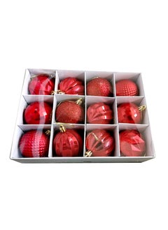 Buy 12pc 6cm Electroplated Christmas Balls DecorRed Red in Saudi Arabia