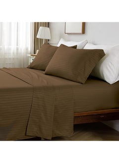 Buy HOTEL COLLECTION Stripe COFFEE BROWN Super King Fitted Sheet 200x200 cm with 2 Pillow Cases in UAE