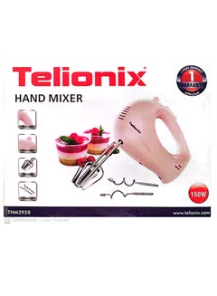 Buy Telionix Hand Mixer with 5 Speeds, 150 Watt and 2 Pieces of Mixers, THM3920, Pink in Saudi Arabia