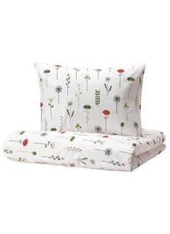 Buy Duvet Cover And Pillowcase Floral Pattern Multicolour 150X200 And 50X80 Cm in Saudi Arabia