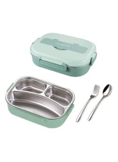 Buy Lunch Box with Spoon Fork 304 Stainless Steel Bento box 3 Compartments Lunch Container for Kids and Adults Food Safe Materials and Leak proof Matte Green Small in UAE
