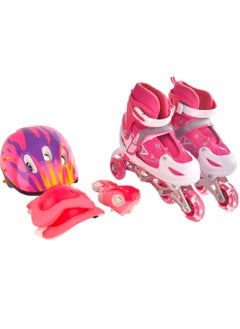 Buy Adjustable Roller Skates Light Up Wheels Helmet & Guards Professional Inline Skating Shoes Lighting Wheel Comfort Skate Shoes - Size S 30-33 (Pink) in Saudi Arabia