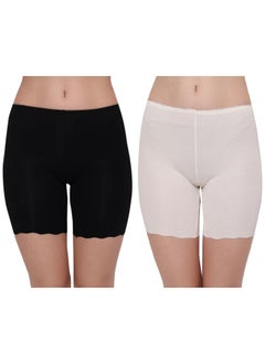 Buy Women's Cotton Seamless Cycling Shorts/Under Skirt Shorts, (Pack Of 2), Black/White in UAE