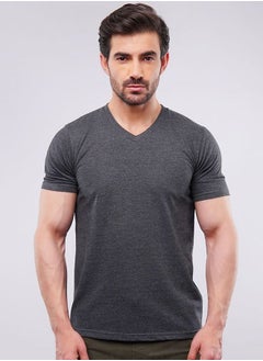 Buy Charcoal V-Neck T-Shirt in UAE