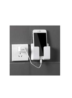 اشتري Wall Mount Phone Holder and Remote Holder Wall with 3M Adhesive, Phone Charger Stand, Damage-Free Charging Dock, Remote Control Storage Box for Bedroom, Kitchen, Office في السعودية