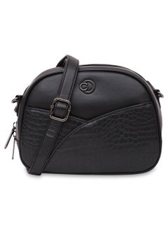 Buy Caprese Cabo Croco Black Faux Leather Small Sling Bag in UAE