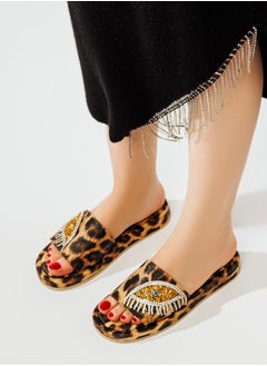 Buy Leather flat slipper with accessory on the side-HAVAN in Egypt