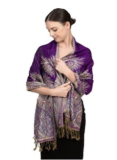 Buy Achillea Soft Silky Reversible Paisley Pashmina Shawl Wrap Scarf w/Fringes (Big Paisley Purple) in UAE