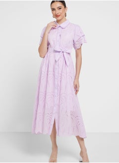 Buy Schiffli Belted Dress in UAE