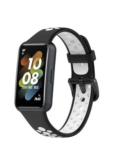 اشتري Bracelet compatible with Huawei Band 7 silicone replacement straps, sports strap for Huawei Band 8 (black/white) في مصر