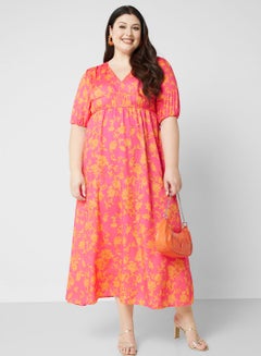 Buy Printed Smock Detail Fit & Flare Dress in UAE
