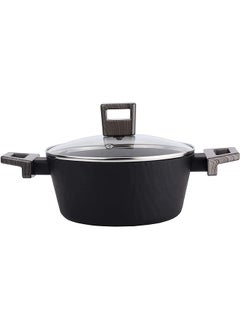 Buy Amercook Rock Stone Non Stick Casserole Cooking Pot 28 Cm Black in Saudi Arabia