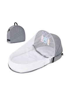 اشتري Baby Nest For Newborn With Mosquito Net Baby Portable Sleeping Bed Breathable100% Cotton Hypoallergenic With Pillowportable Royal Grey في الامارات