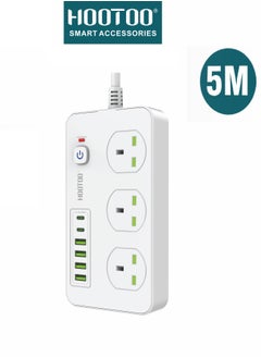 Buy Electrical Extension Socket 3000W With 3 Way Power Socket and 4*USB Ports & 2*Type-C Ports 20W PD. 5 Meters Length White from Hootoo in Saudi Arabia