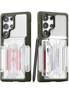 Buy Neo Flip Active Samsung Galaxy S23 Ultra Case Cover Wallet with Semi Automatic Snap Door Credit Card Holder Slot [2 Cards] - Moss Green Crystal in UAE