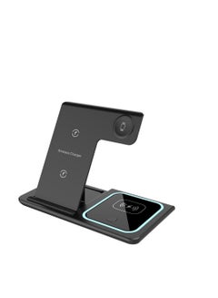 Buy 3 In 1 Fast Charging Station Foldable Wireless Charger Holder Suitable For Mobile Phones/Headphones/Watches Black in Saudi Arabia